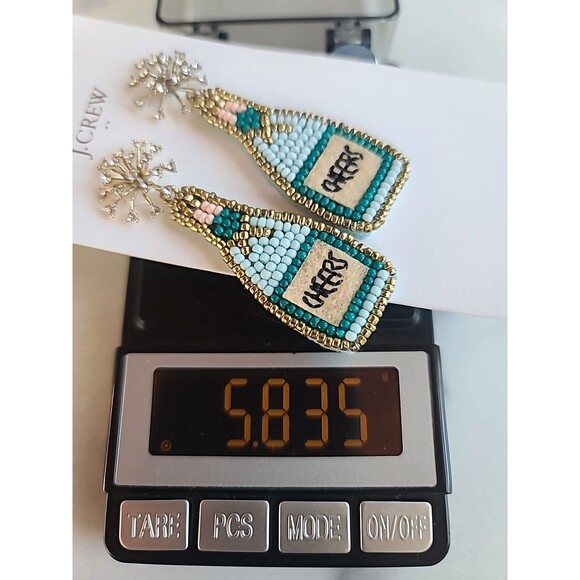 J.CREW Multi-color Earrings Champagne Bottle Beaded Cheers New On Orginal Card - Picture 10 of 10